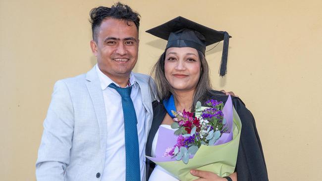 Namrata Chauhan and Sujan Khandka. UniSQ graduation ceremony at Empire Theatre, Tuesday June 27, 2023.