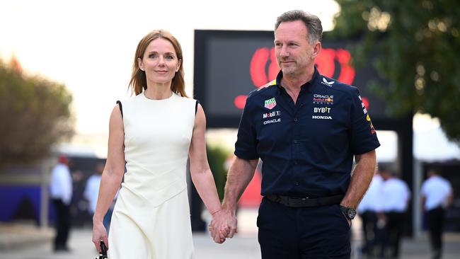 Christian Horner and Geri Horner walk in the Paddock holding hands prior to the F1 Grand Prix in Bahrain. Picture: Getty Images.