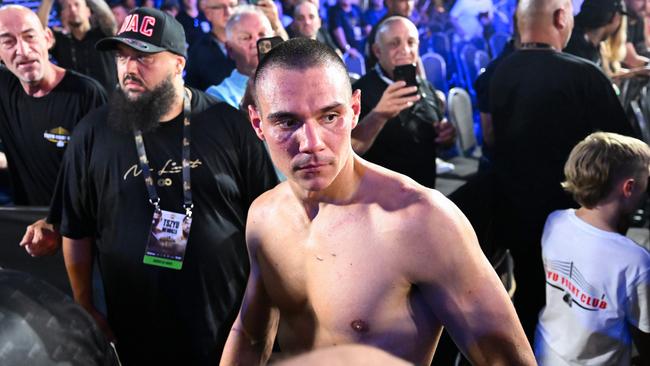 Tim Tszyu walks through the crowd after his win against Brian Mendoza.