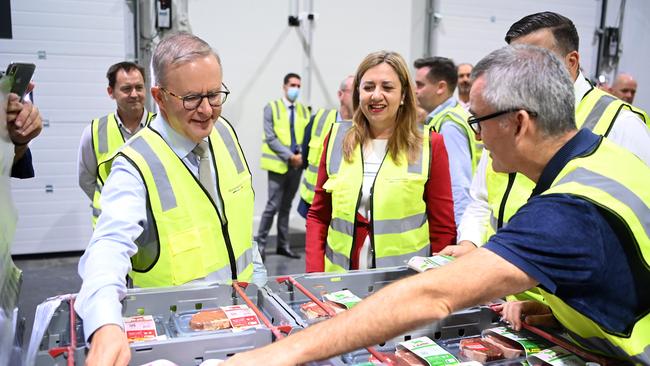 Anthony Albanese and Queensland Premier, Annastacia Palaszczuk attend the official opening of a Woolworths distribution centre in Heathwood. Picture: NCA NewsWire / Dan Peled