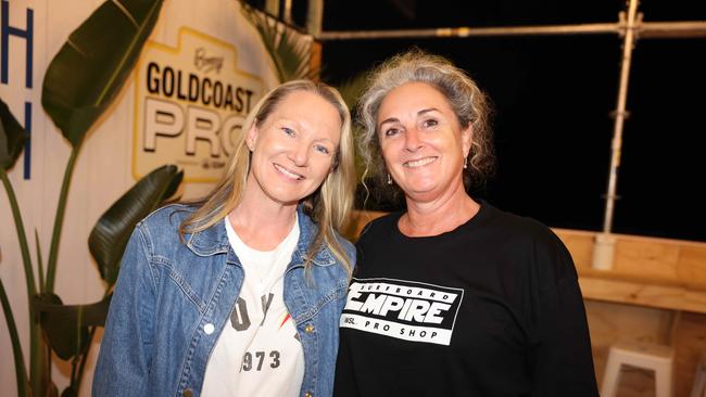 Alison Singer Santley and Joni Tarantini at the WSL Gold Coast Pro 2025 after party at Burleigh Pavilion for Gold Coast at Large. Picture, Portia Large.