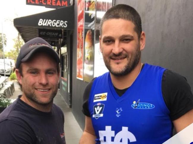 Hastings coach Ricky Ferraro and Brendan Fevola.