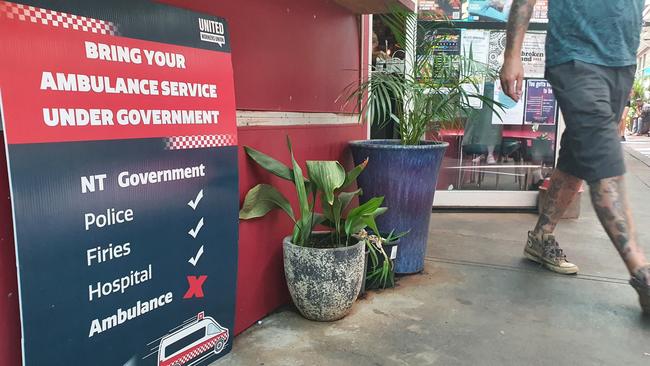 Alice Springs businesses have started putting up union corflutes in support of the paramedics who are advocating for the service to go under government