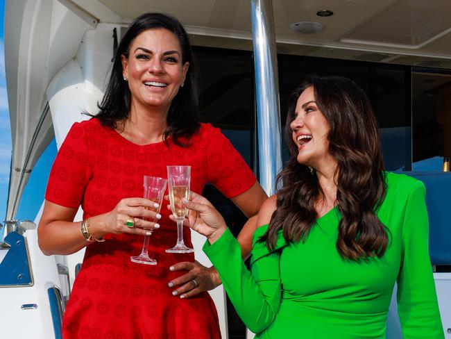 Daily Telegraph. 12, December, 2023.**ItÃs for our DT NY special** Real Housewives of Sydney cast members Nicole OÃNeil and Krissy Marsh celebrating on KrissyÃs boat ÃJust For FunÃ in Rose Bay, today.Picture: Justin Lloyd.