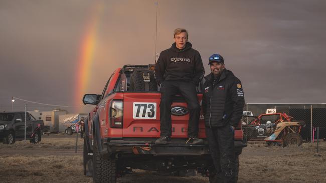 Byam and Brad Lovell with the Ford Ranger Raptor at Finke