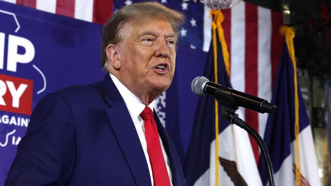 Donald Trump speaks at a commit to caucus campaign event in Ankeny, Iowa. Picture: Getty Images via AFP.