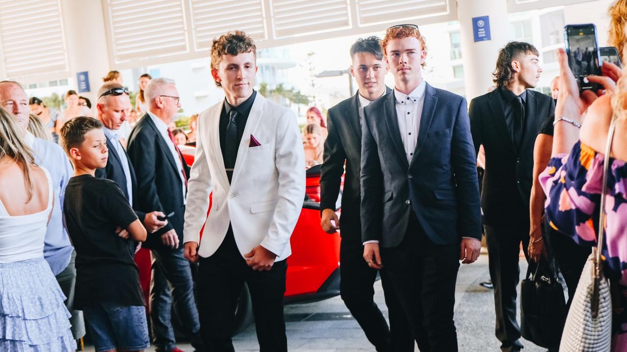 Shaun Gilles, Archie Winfield &amp; Daniel Percy at the St Joseph's College Banora Point 2021 formal. Picture: Austin Hulme Photography