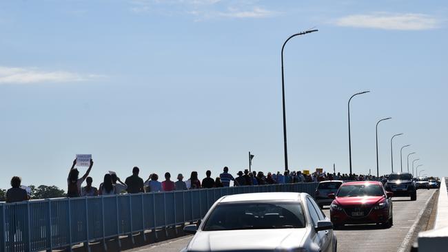 Bribie Bridge pelican protest April 27, 2019