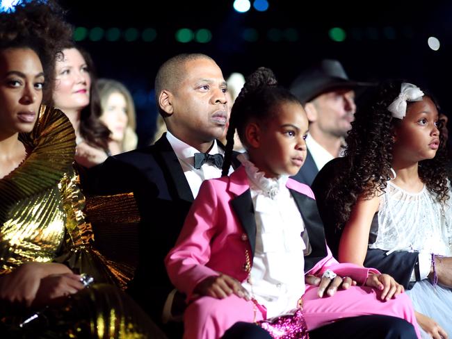 Solange Knowles, Jay-Z and daughter Blue Ivy Carter during The 59th GRAMMY Awards at STAPLES Center on February 12, 2017 in Los Angeles, California. Picture: Getty