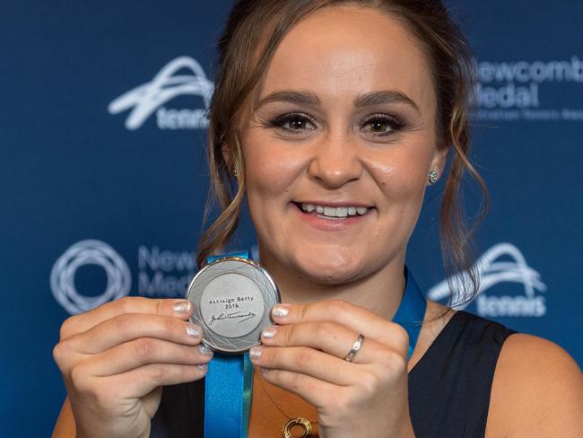 Ashleigh Barty wins the 2019 Newcombe Medal. Picture: Jake Nowakowski