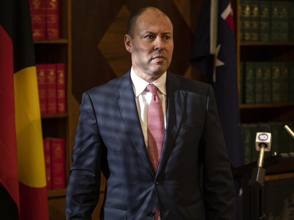 Treasurer Josh Frydenberg leaves after speaking to the media in Melbourne on Friday. Picture: Daniel Pockett / NCA NewsWire