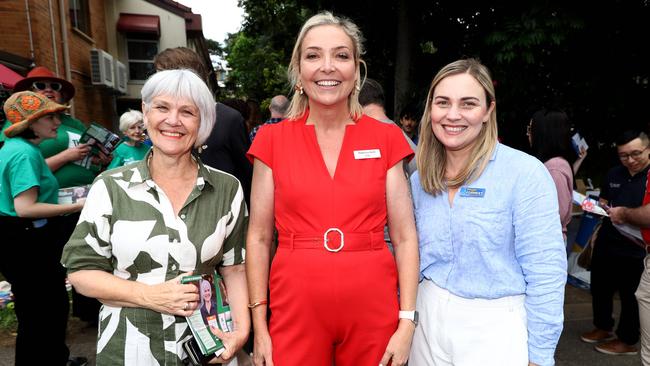The candidates for Ryan: sitting Greens MP Elizabeth Watson-Brown, Labor’s Rebecca Hack, and the LNP’s Maggie Forrest. Picture: David Clark