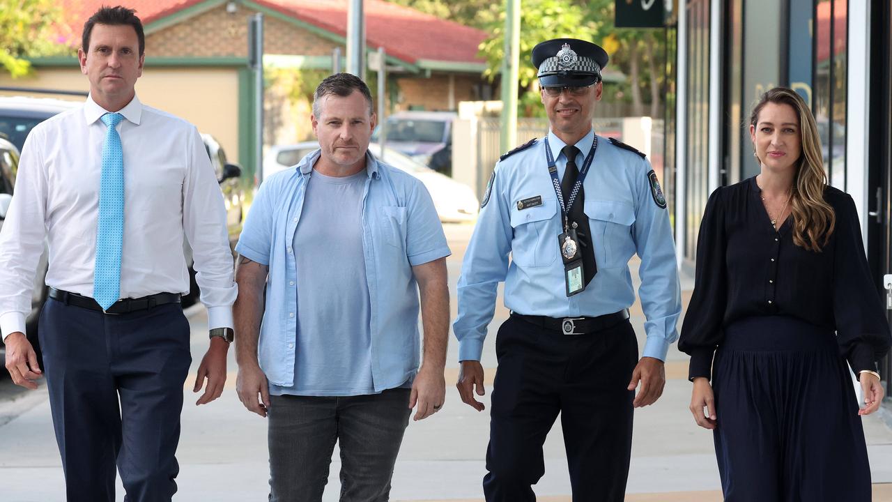 Police Minister Dan Purdie, Rochedale South crime watch founder Damion Douglass, Acting Police Inspector Matt Scott and Youth Justice Minister Laura Gerber. Picture: Liam Kidston