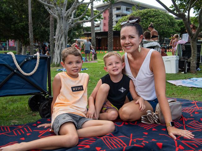 DARWIN, AUSTRALIA Sunday, 31 December, 2023:DARWIN NEW YEARS EVE 2023 Nenelle Demos, Oscar Demos and Noah Demos pose for a photo at Darwin Waterfront. Picture: Pema Tamang Pakhrin