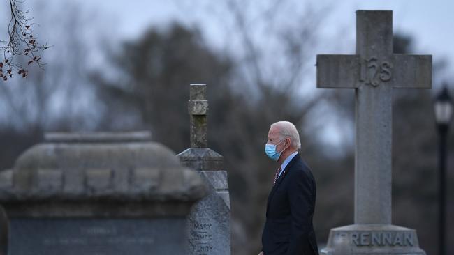 Joe Biden leaves St. Joseph on the Brandywine Roman Catholic Church on January 16. Picture: Angela Weiss/AFP