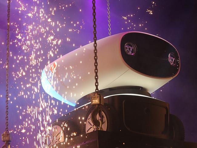 Domino’s new pizza robot ‘Dru’ was unveiled in Brisbane last night. Picture: Marc Robertson.