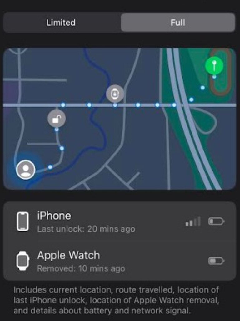 When setting up the feature, you can choose how much data is shared if you don’t arrive at your destination. Picture: news.com.au