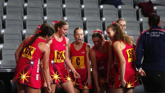 Action from the QGSSSA netball match between Somerville House and Moreton Bay College. Photo:Tertius Pickard