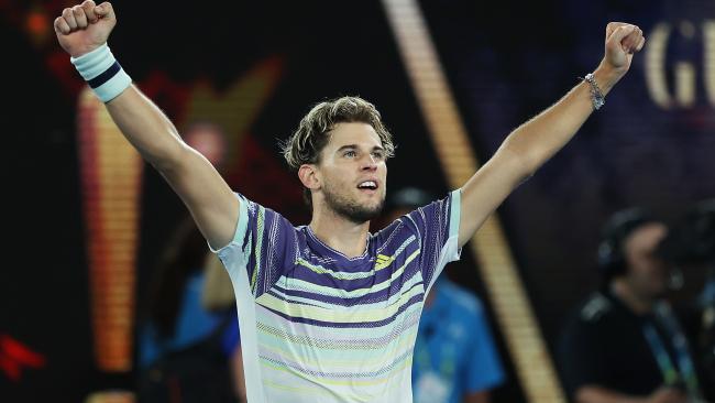 Dominic Thiem celebrates his victory over Alexander Zverev.