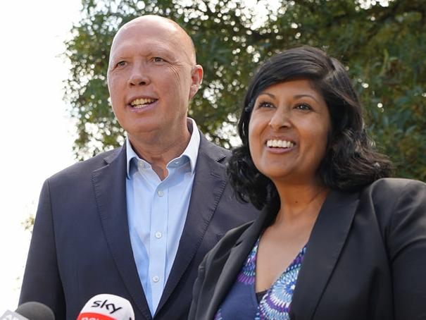 Opposition Leader Peter Dutton with the Liberals’ candidate for Aston, Roshena Campbell, on the campaign trail Picture: Facebook