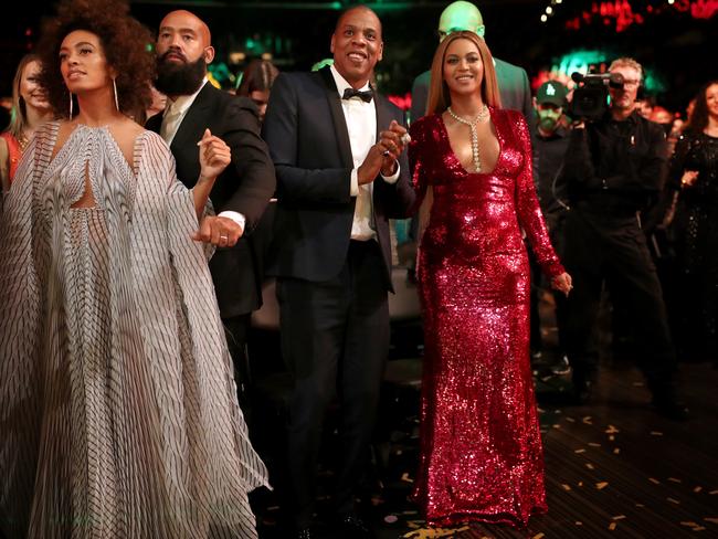 Singer Solange Knowles, Alan Ferguson, hip hop artist Jay-Z and singer Beyonce at the Grammys. Picture: Christopher Polk/Getty Images for NARAS