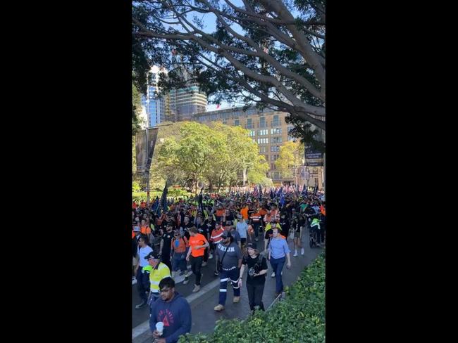 Thousands of workers of the CFMEU march in protest around Sydney