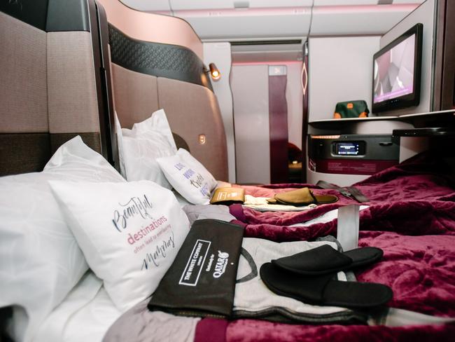 Inside Qatar Airways' new Qsuite business class. Picture: Supplied.