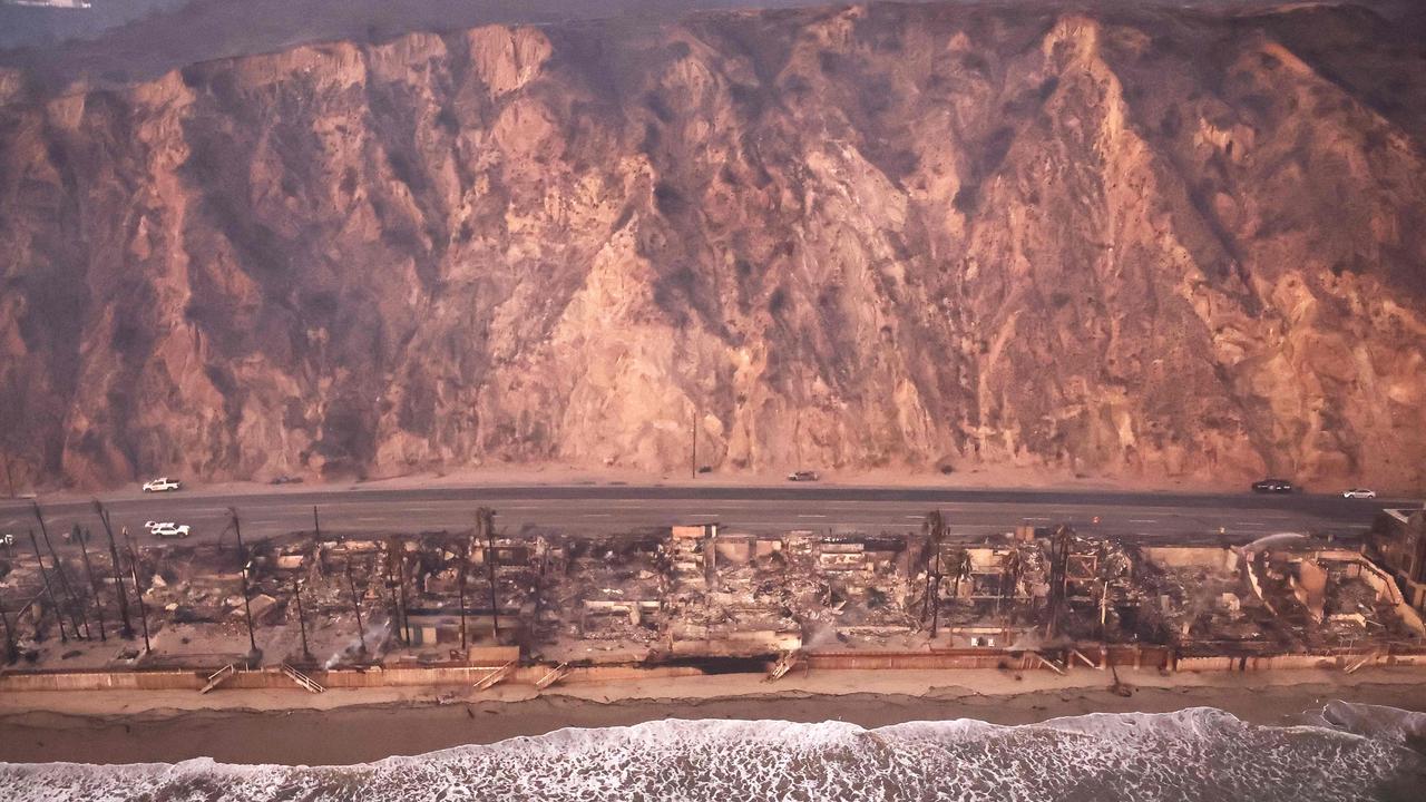 Destroyed homes along the beach after the Palisades fire tore through Malibu, California. Picture: Mario Tama/Getty Images/AFP