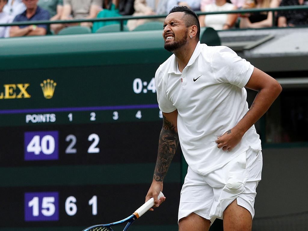 Nick Kyrgios suffered an abdominal injury in round three.