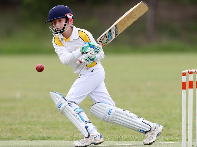 Jack Jarvis batting during the under 11 junior cricket grand final between Tahmoor (batting) v Campbelltown Westerners at Jackson Park Woodbine. Picture: Jonathan Ng