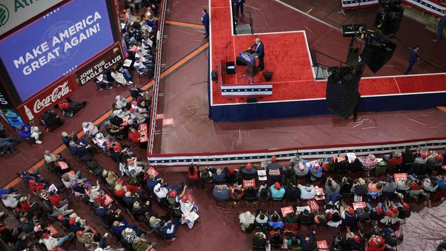 Donald Trump. top centre, speaks during a rally at Winthrop University in Rock Hill, South Carolina, last month. Picture: Getty Images via AFP