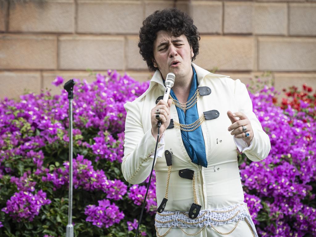 Matthew Pfeffer performs as Elvis at the Blooming Pittsworth event, hosted by the Pittsworth Garden Club at St Andrew’s Anglican Church. Picture: Kevin Farmer