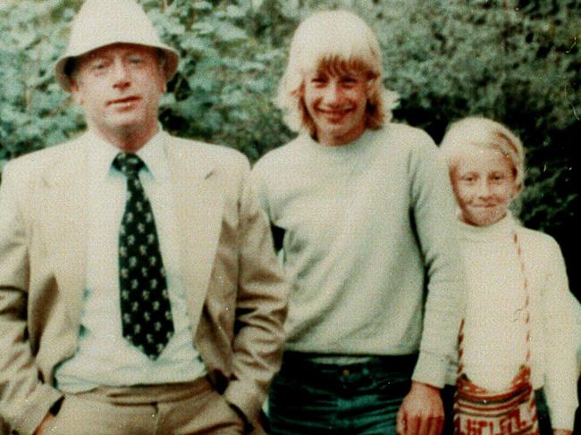 Martin Bryant with his father Maurice, left, and sister Lindsay. Picture supplied.