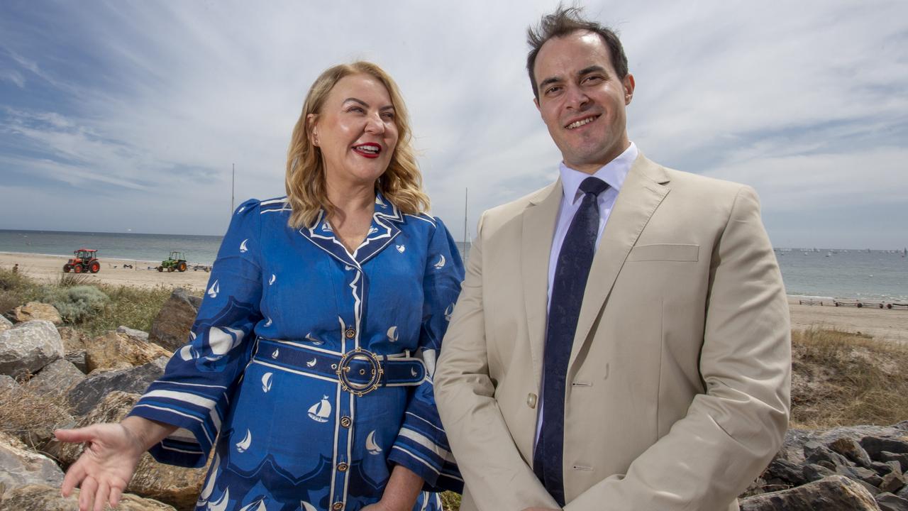 Liberal candidate for Black Amanda Wilson with Liberal leader Vincent Tarzia. Picture: Brett Hartwig