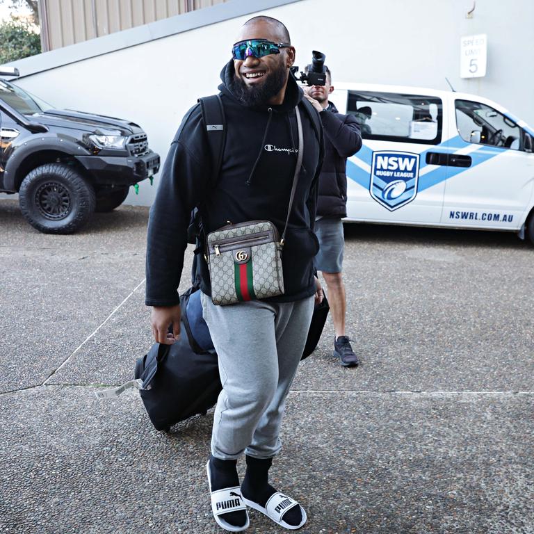 Junior Paulo strolls into Blues camp. Picture: Adam Yip