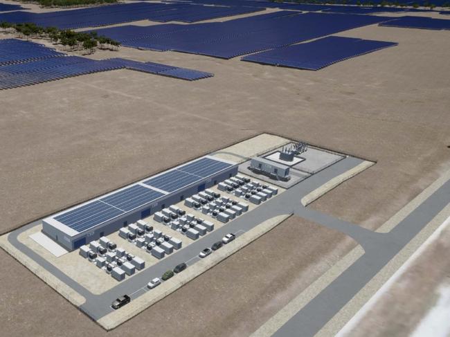 An artist's impression of what the battery energy storage system will look like when it is build in Wandoan. The system is a partnership between Vera Energy Australia and AGL, and will power up to 57,000 homes when it is built.