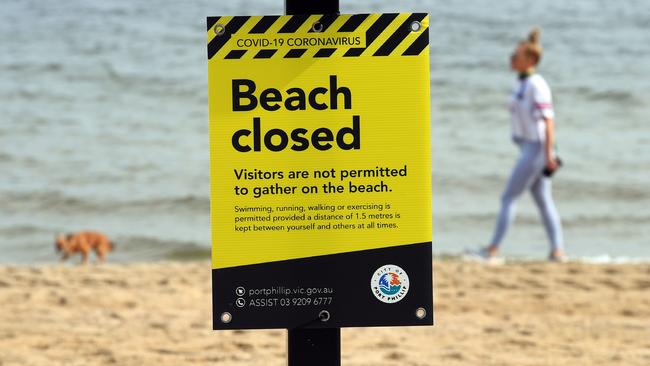 St Kilda beach was closed due to coronavirus restrictions. Picture: AFP