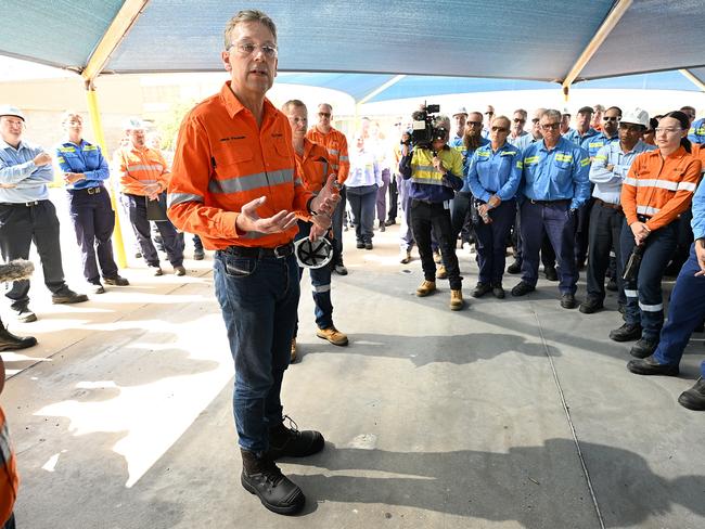 23/1/2023: Rio Tinto Chief Executive Jakob Stausholm, during a visit to the Boyne Aluminium smelter at Gladstone, QLD, Australia. Stausholm spoke to workers about the companies plans to use solar in transitioning from coal. pic Lyndon Mechielsen