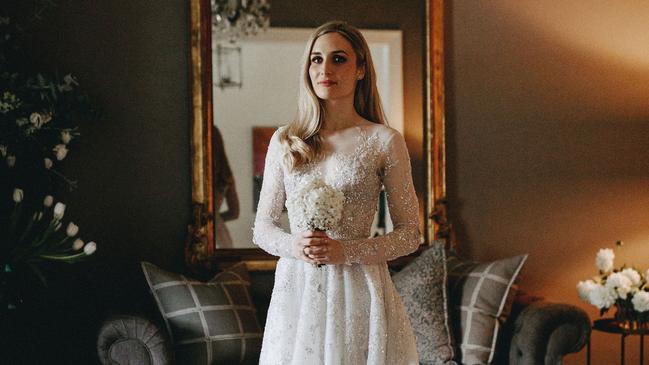 Emma Michell wore a Paolo Sebastian gown for her special day. Picture: Blake Heywood Photography