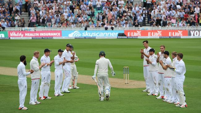 Michael Clarke is given a guard of honour in 2015. Picture: Getty