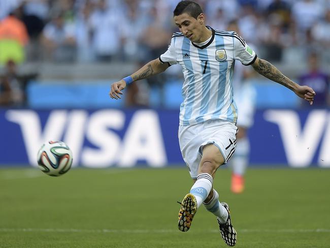 Argentina ace Angel Di Maria passes during the Brazil 2014 World Cup.