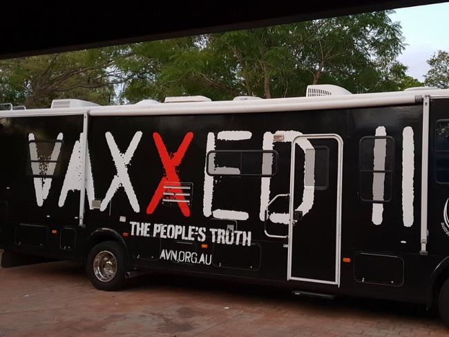 The vaxxed bus asked to leave the holiday park. Picture: Supplied, Facebook.