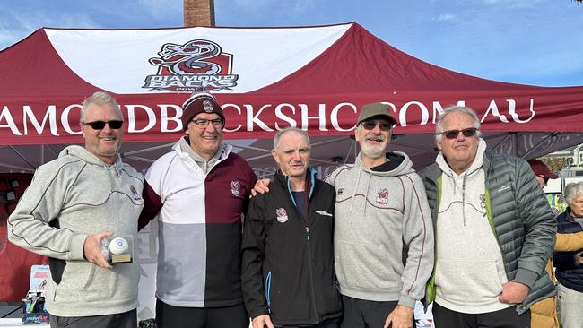 With the DiamondBacks 1000 club, LR Stuart Beltz, Stephen Oliver, Peter Holmes, Bob Harris, Mark Geeves. Picture: Supplied