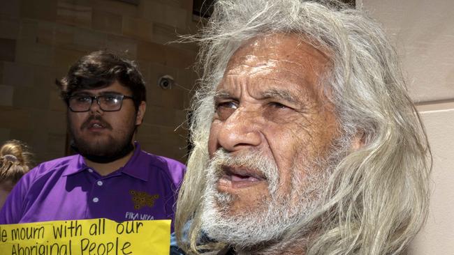 Keith Chilcott-Singpoo and his son Graham Chilcott (back left) outside the Coroners Court during the inquest into the suicide death of his son Zhane Chilcott while in the care of Families SA. Picture Emma Brasier.