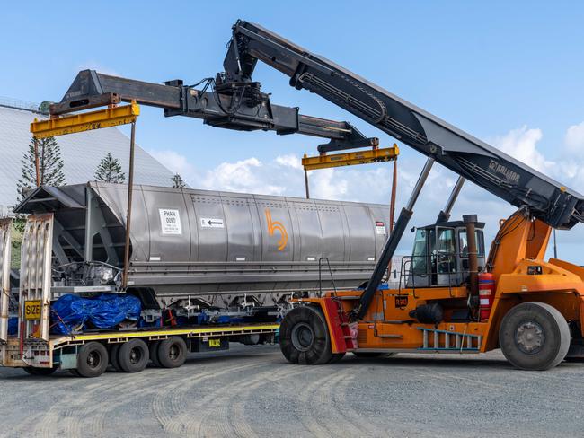 Bowen Rail Company wagons being unloaded at Mackay Port. They will go on the rail line for Bravus, formerly known as Adani. Picture: Contributed