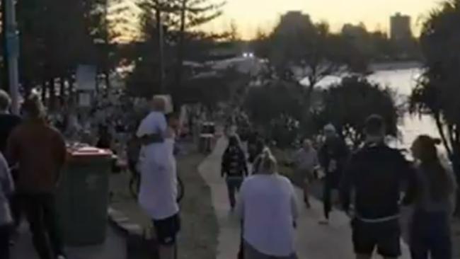 A sea of people at Burleigh this evening. Picture: Nine News.