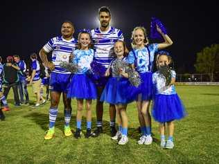 Tyrell Priestley and Jayden Alberts with their biggest fans, Larna Hodge, Avril Plaith, Bailee Baldwin and Kierra Golchert.