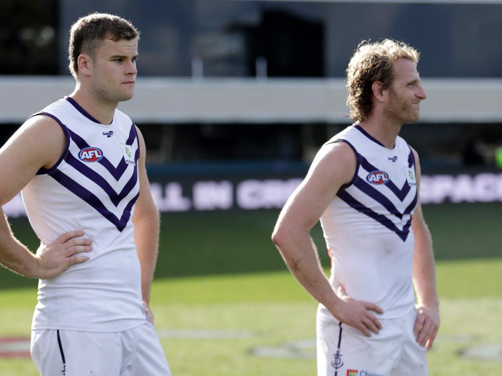 Sean Darcy (left) and David Mundy (right) were both selected in this year’s 40-man All-Australian squad. Picture: Grant Viney / AFL Photos via Getty Images