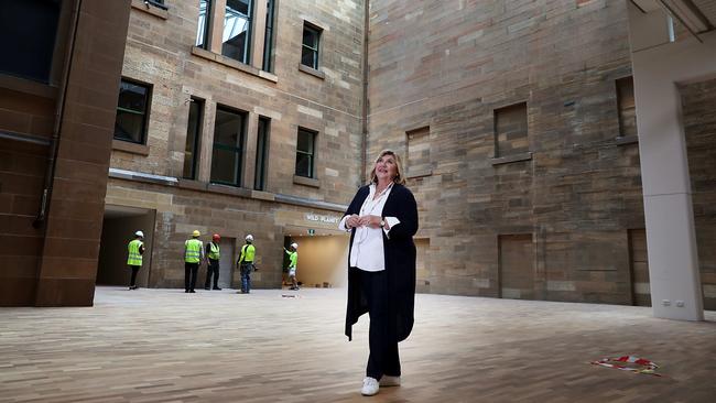 The Australian Museum CEO Kim McKay, in the works zone of a $50m, 15 month renovation, set to open in November. Picture: Jane Dempster