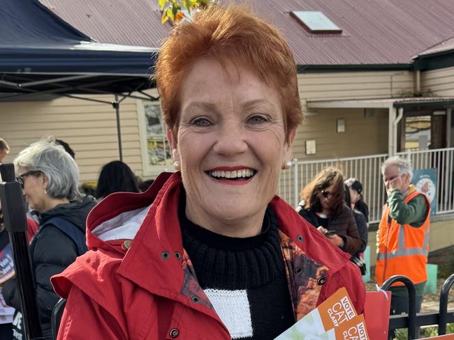 One Nation leader Pauline Hanson at Lansdowne Crescent Primary School booth. Picture: Nikki Davis-Jones
